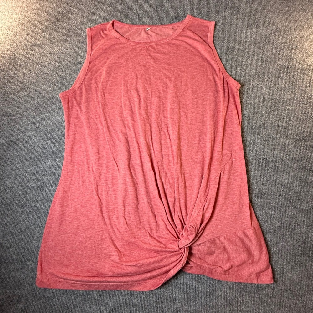 Womens XL Heather Rose Pink Twist Front Knot Sleeveless Tank Top Crew Neck
